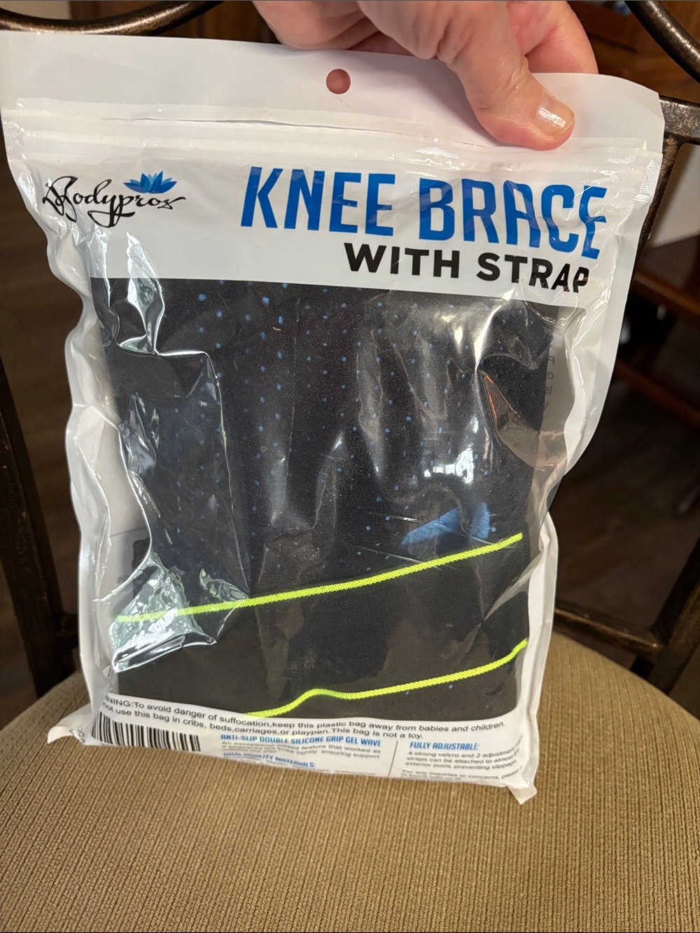 Bodypros Knee Brace with Strap - Black with Neon Yellow